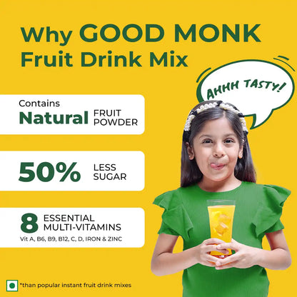 Instant Fruit Drink Mix - Natural Pineapple Powder, 50% Less Sugar, With 8 Vitamins & Minerals