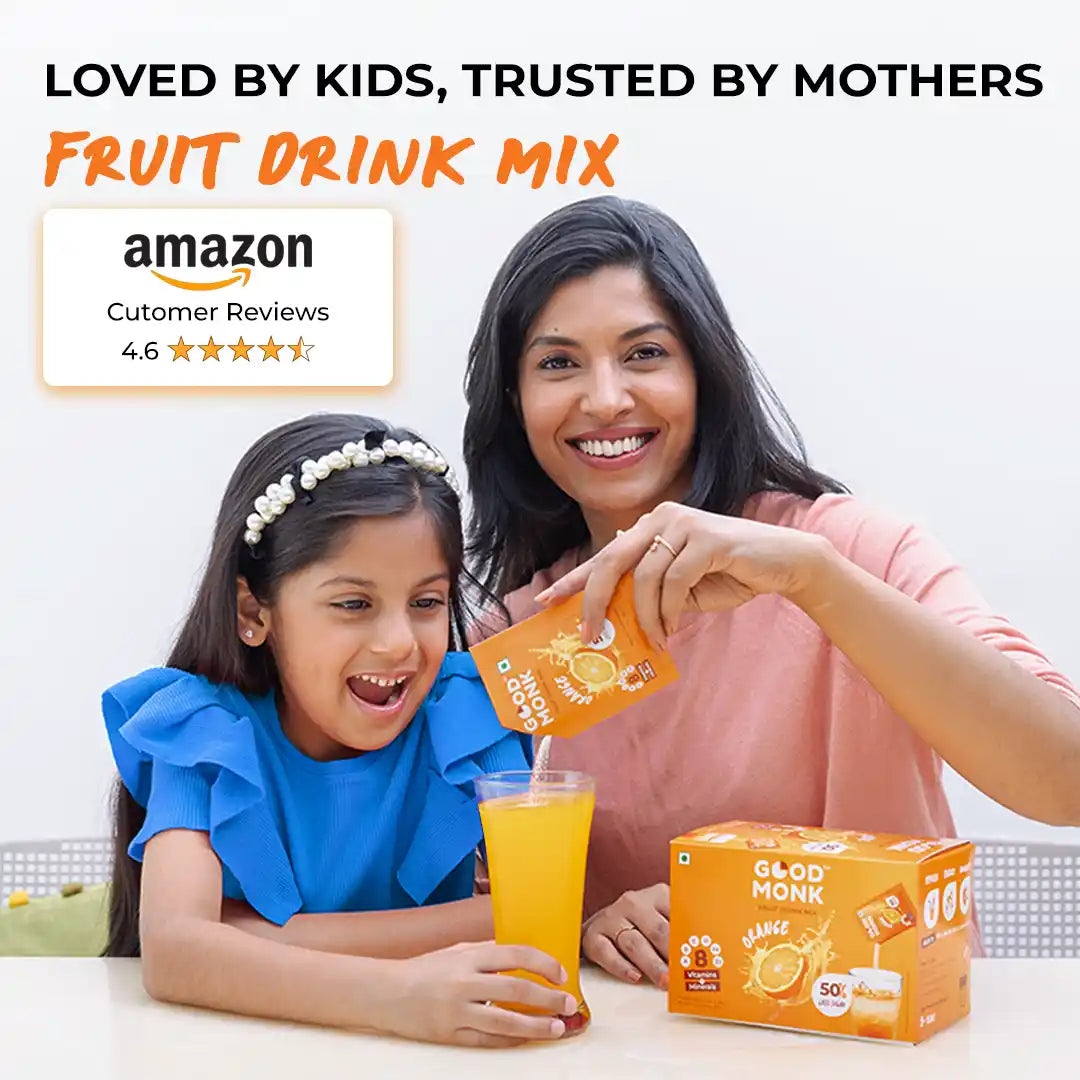 Instant Fruit Drink Mix - Natural Orange Powder, 50% Less Sugar, With 8 Vitamins & Minerals