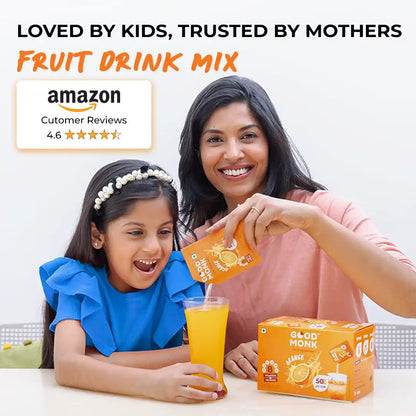 Instant Fruit Drink Mix - Natural Orange Powder, 50% Less Sugar, With 8 Vitamins & Minerals