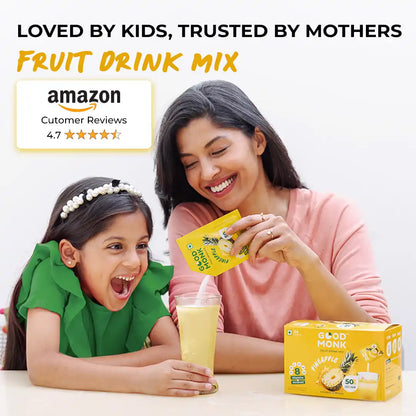 Instant Fruit Drink Mix - Natural Pineapple Powder, 50% Less Sugar, With 8 Vitamins & Minerals