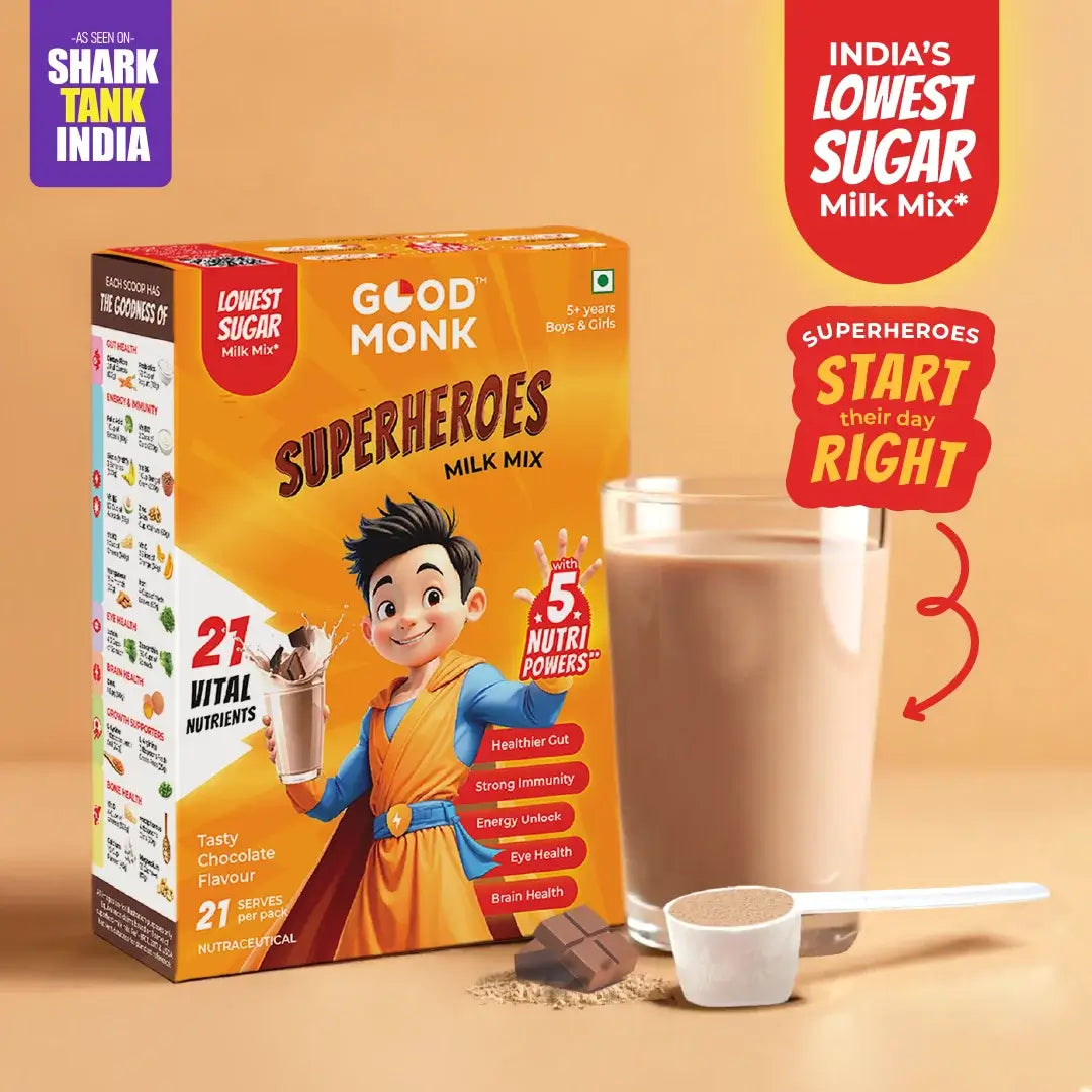 Good Monk Superheroes Milk Mix (Chocolate): Improves Energy, Immunity, Brain, Eye & Gut Health