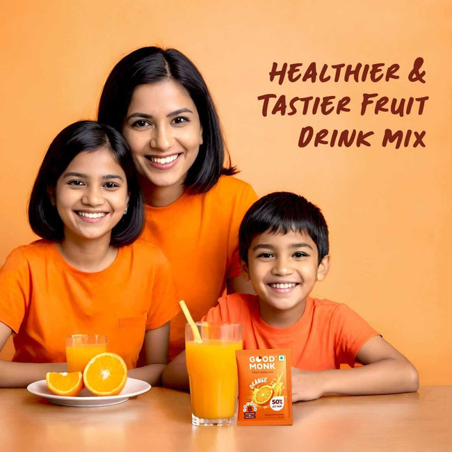 Instant Fruit Drink Mix - Natural Orange Powder, 50% Less Sugar, With 8 Vitamins & Minerals