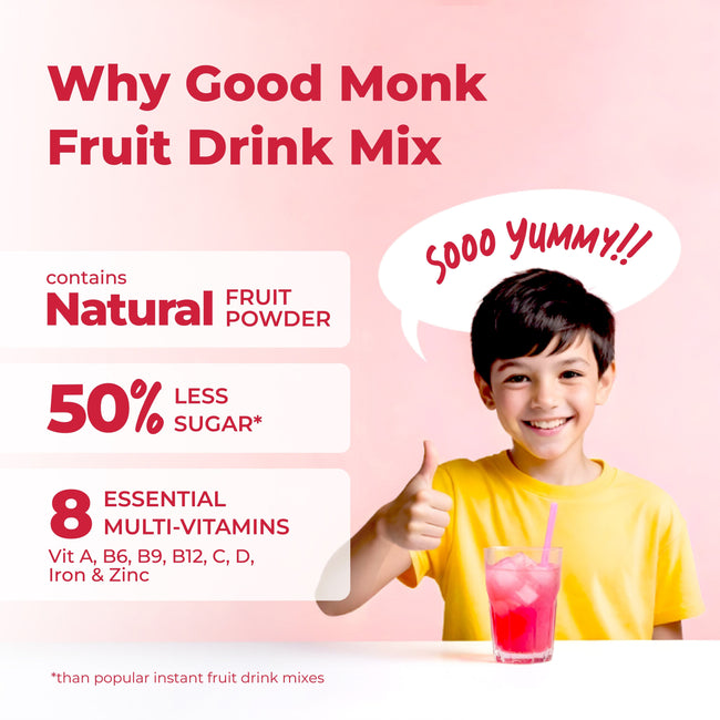 Instant Fruit Drink Mix - Natural Mixed Berries Powder, 50% Less Sugar, With 8 Vitamins & Minerals