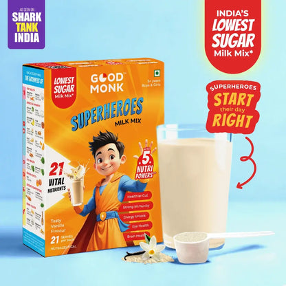 Good Monk Superheroes Milk Mix (Vanilla): Improves Energy, Immunity, Brain, Eye & Gut Health